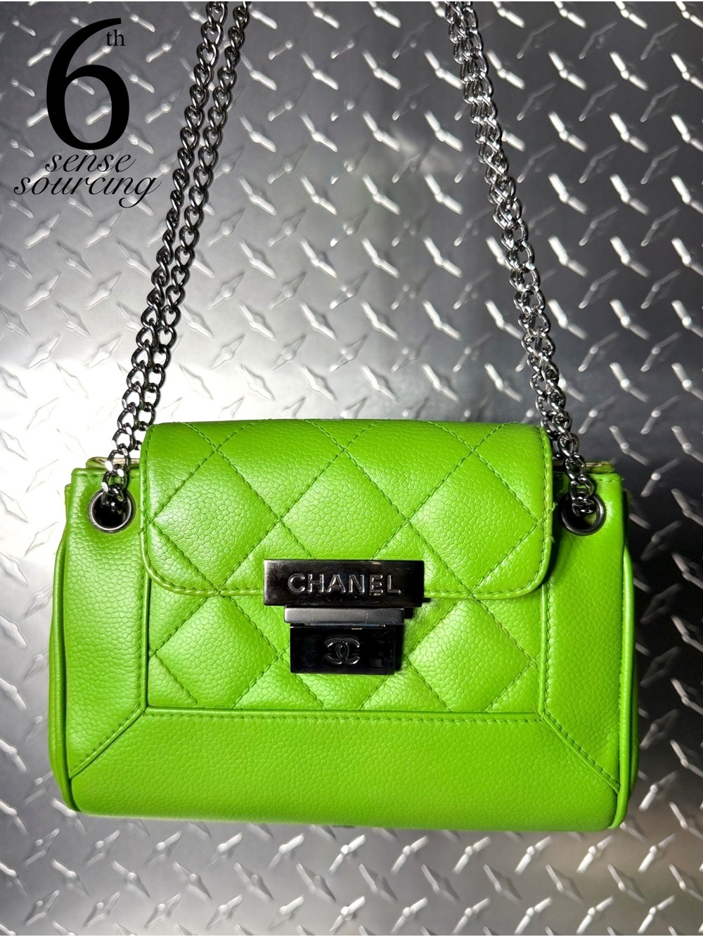 Chanel Vintage 2003/04 Mini Accordion Caviar Flap Bag in Lime Green